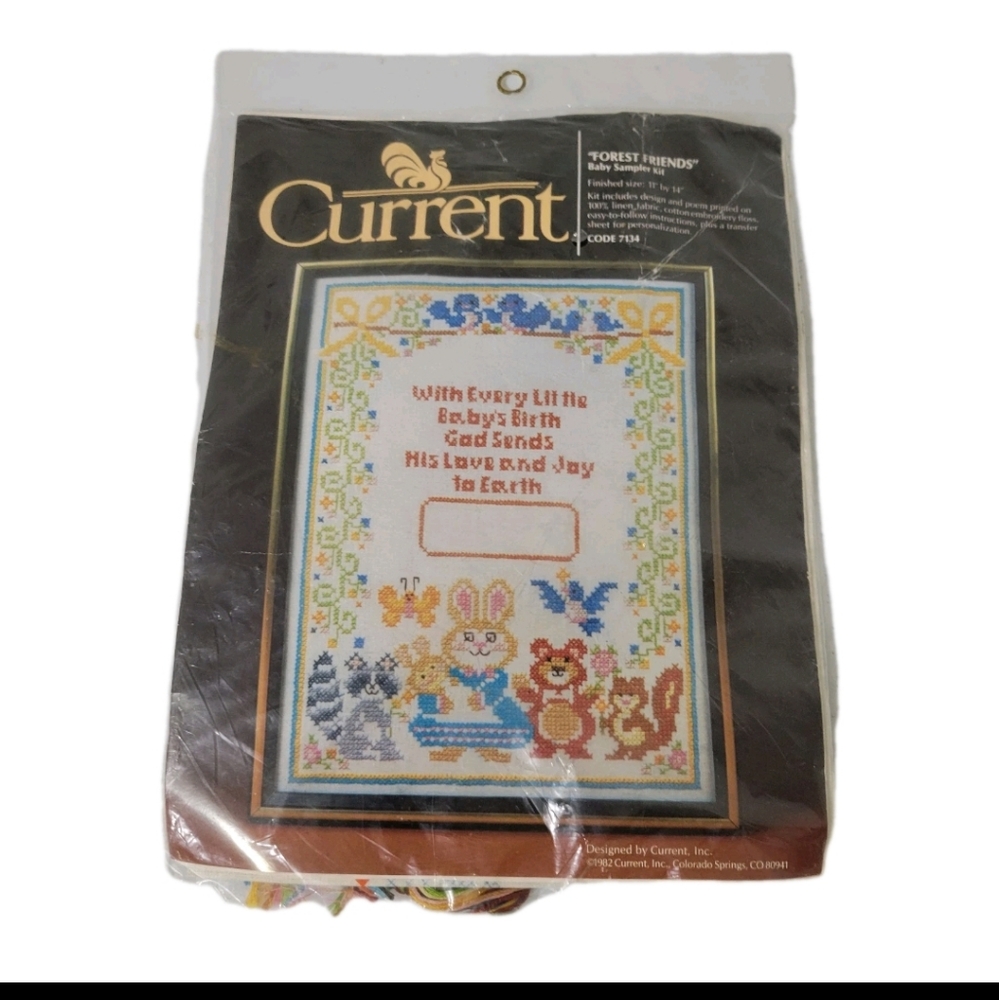 Current NWT Vintage "Forrest Friends" Baby Cross Stitch Kit 11'X14 Crafting DIY